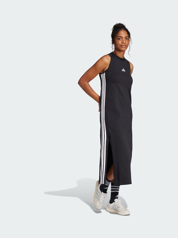 adidas Black Essentials 3-Stripes Long Racerback Dress - Image 1 of 5 adidas Black Essentials 3-Stripes Long Racerback Dress - Image 1 of 5