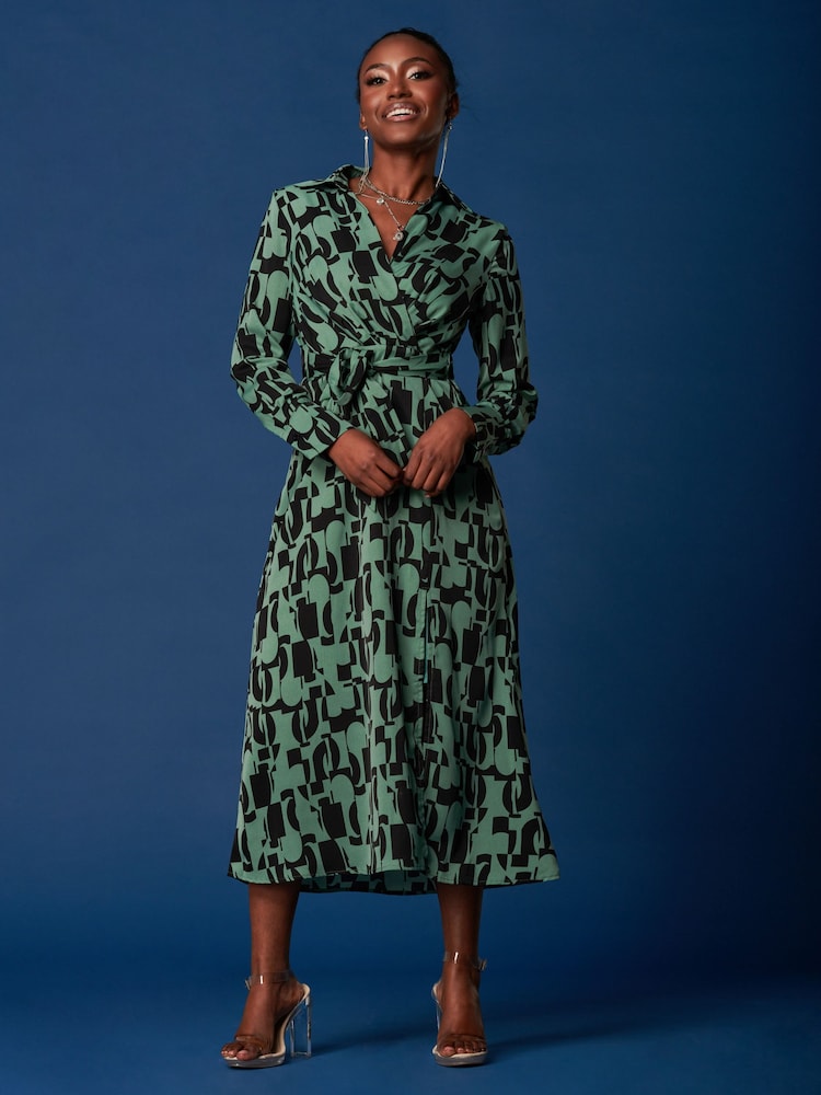 Jolie Moi Green Wrap Shirt Maxi Dress - Image 1 of 6 Jolie Moi Green Wrap Shirt Maxi Dress - Image 1 of 6