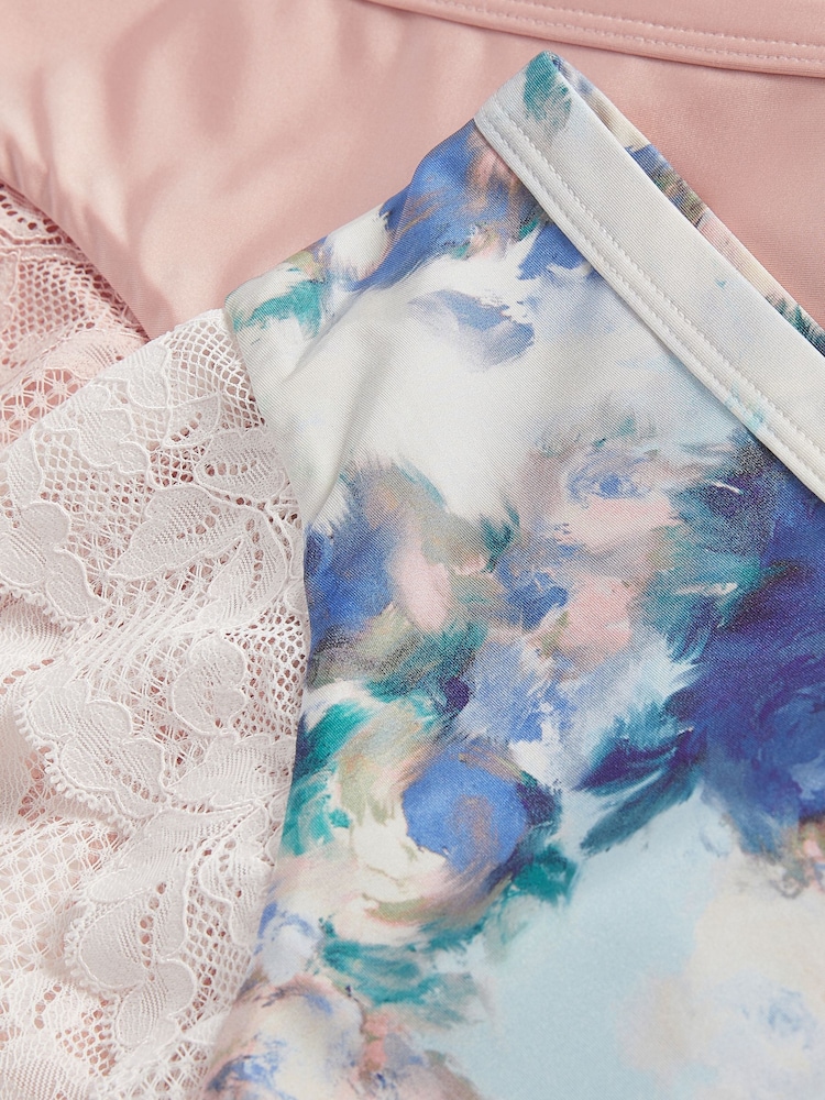 Blue Floral Print/Blush Pink High Rise Lace Trim Knickers 2 Pack - Image 10 of 10