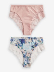 Blue Floral Print/Blush Pink High Rise Lace Trim Knickers 2 Pack - Image 7 of 10