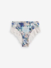Blue Floral Print/Blush Pink High Rise Lace Trim Knickers 2 Pack - Image 9 of 10