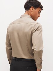 Neutral Brown Slim Fit Sateen Shirt - Image 2 of 6