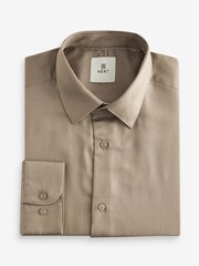 Neutral Brown Slim Fit Sateen Shirt - Image 4 of 6