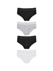 White/Black/Grey Short Lace Knickers 4 Pack - Image 1 of 14