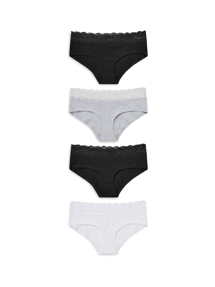 White/Black/Grey Short Lace Knickers 4 Pack - Image 1 of 14