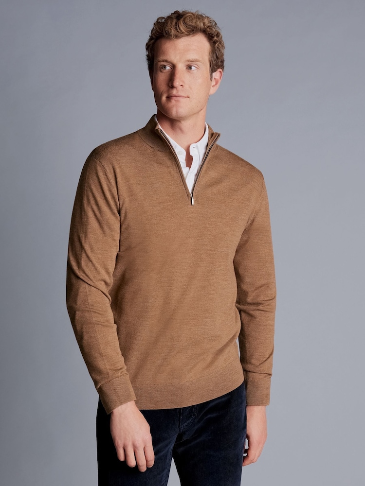 Charles Tyrwhitt Natural Merino Quarter Zip Jumper - Image 1 of 4
