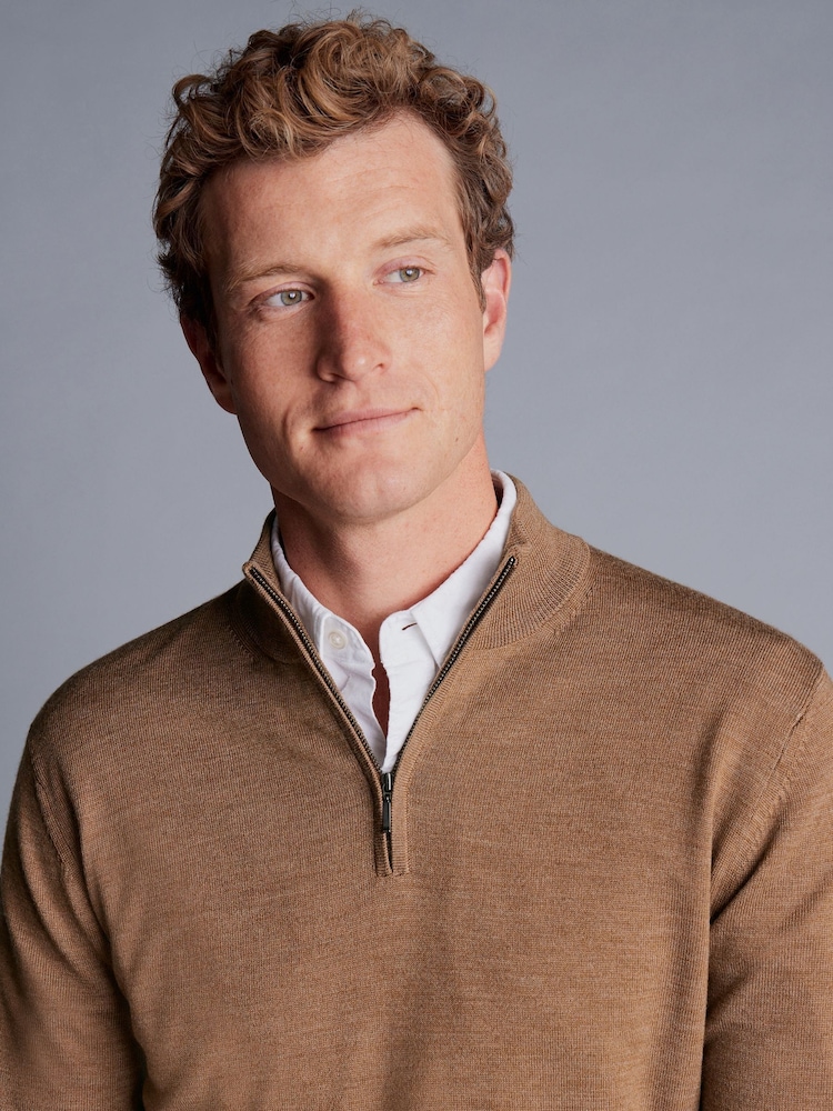 Charles Tyrwhitt Natural Merino Quarter Zip Jumper - Image 2 of 4