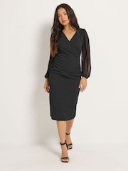 M&Co Black Petite Mesh Wrap Dress - Image 1 of 6