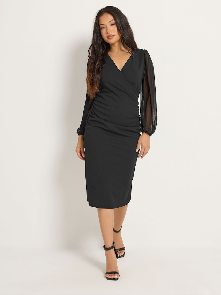 M&Co Black Petite Mesh Wrap Dress - Image 1 of 6 M&Co Black Petite Mesh Wrap Dress - Image 1 of 6