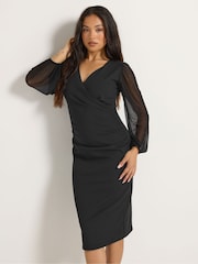 M&Co Black Petite Mesh Wrap Dress - Image 2 of 6