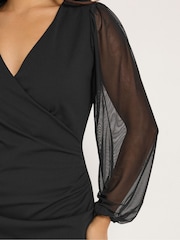 M&Co Black Petite Mesh Wrap Dress - Image 4 of 6