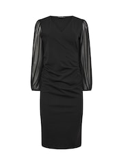M&Co Black Petite Mesh Wrap Dress - Image 5 of 6