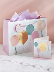 Pink Pastel Balloon Gift Bag and Card Set - Image 1 of 3