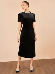 Yumi Black Velvet Embellised Neckline Midi Dress - Image 2 of 5