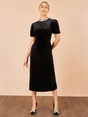 Yumi Black Velvet Embellised Neckline Midi Dress - Image 3 of 5