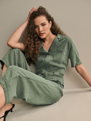 Khaki Green TENCEL™ Wide Leg Jumpsuit - Image 1 of 6