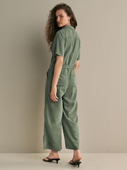 Khaki Green TENCEL™ Wide Leg Jumpsuit - Image 3 of 6