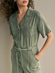 Khaki Green TENCEL™ Wide Leg Jumpsuit - Image 4 of 6
