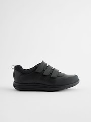 Black Wide Fit (G) Leather Touch Fastening School Shoes - Image 1 of 6
