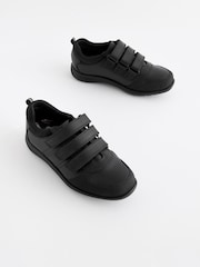 Black Wide Fit (G) Leather Touch Fastening School Shoes - Image 2 of 6