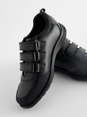 Black Wide Fit (G) Leather Touch Fastening School Shoes - Image 5 of 6
