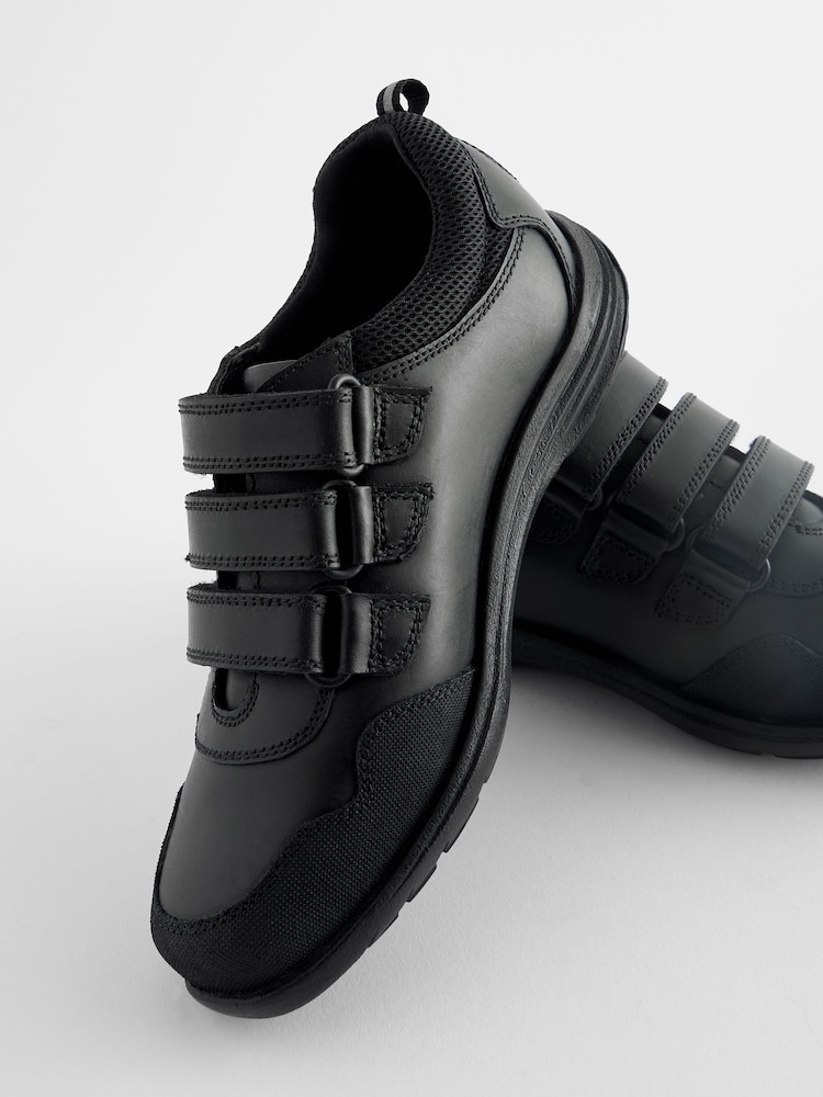 Noir - Chaussures d’école en cuir à fermeture scratch - Image 5 of 6