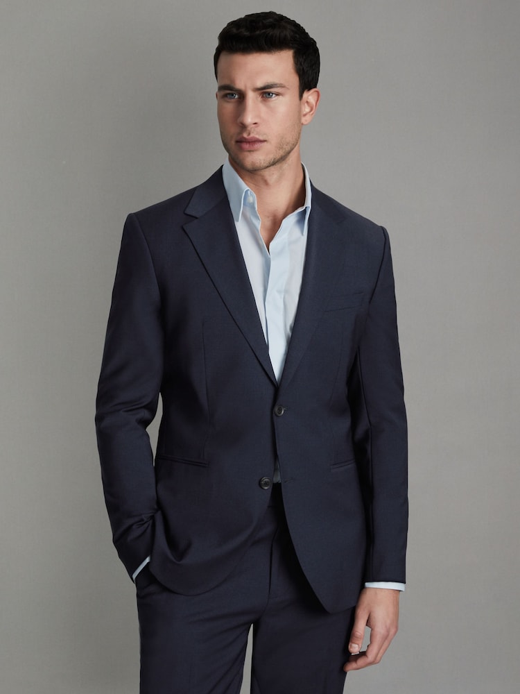 Reiss Navy Hope Slim-Fit Wool-Blend Single-Breasted Suit Blazer - Image 1 of 8