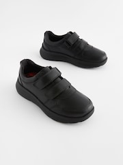 Black Wide Fit (G) Leather 2 Strap Touch Fastening School Shoes - Image 1 of 5