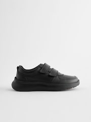 Black Wide Fit (G) Leather 2 Strap Touch Fastening School Shoes - Image 2 of 5