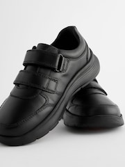 Black Wide Fit (G) Leather 2 Strap Touch Fastening School Shoes - Image 5 of 5