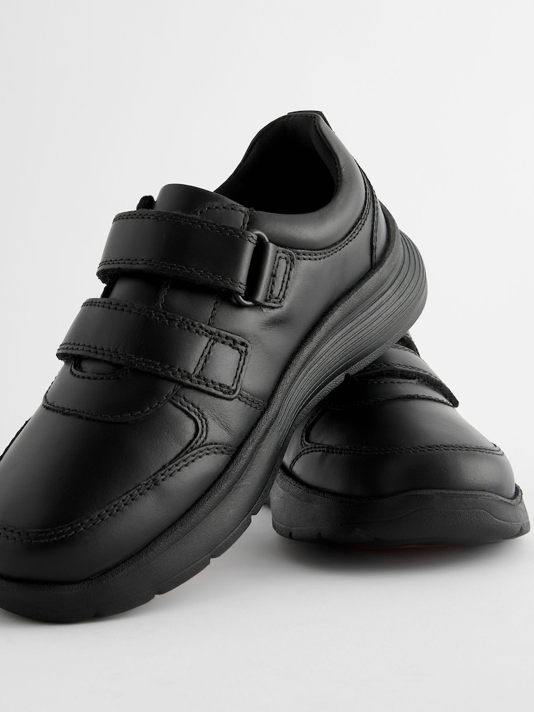 Black Wide Fit (G) Leather 2 Strap Touch Fastening School Shoes - Image 5 of 5
