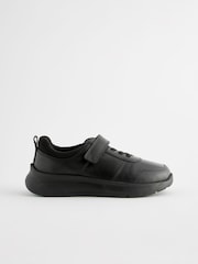 Black Wide Fit (G) Leather 1 Strap Elastic Lace School Shoes - Image 1 of 5