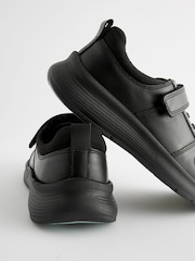 Black Wide Fit (G) Leather 1 Strap Elastic Lace School Shoes - Image 3 of 5