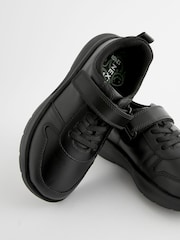 Black Wide Fit (G) Leather 1 Strap Elastic Lace School Shoes - Image 4 of 5