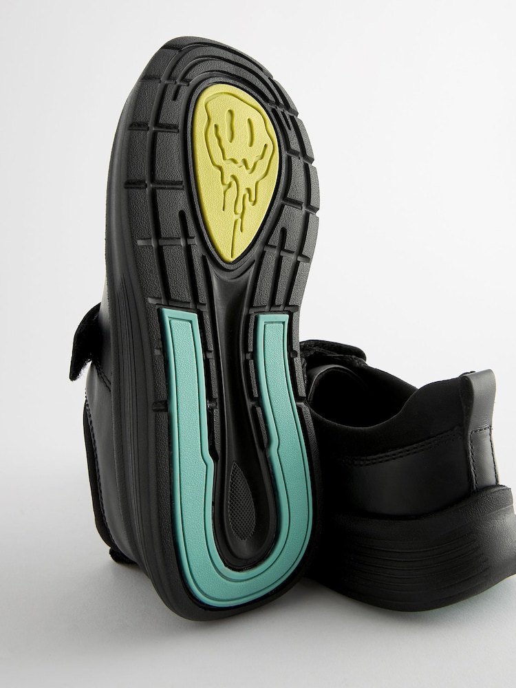 Black Wide Fit (G) Leather 1 Strap Elastic Lace School Shoes - Image 5 of 5