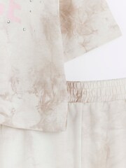 River Island Brown Tie Dye Girls 100% Cotton T-Shirt Joggers Set - Image 8 of 9