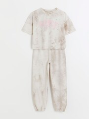 River Island Brown Tie Dye Girls 100% Cotton T-Shirt Joggers Set - Image 9 of 9
