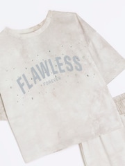 River Island Brown Tie Dye Girls 100% Cotton T-Shirt Joggers Set - Image 3 of 6