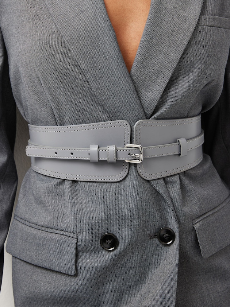 Grey Leather Wide Corset Belt - Image 2 of 3