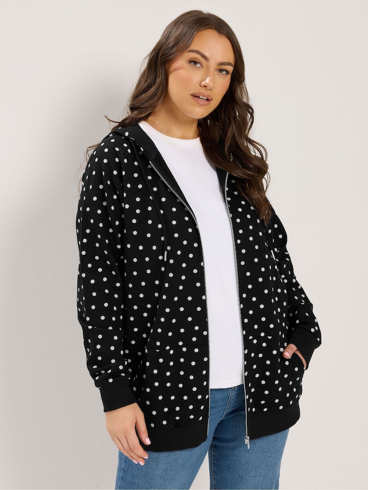 Yours Curve Black Zip Through Raglan Hoodie - Image 1 of 5