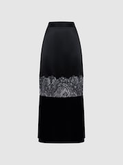 Reiss Black Tilly Fitted Satin-Velvet Midi Skirt - Image 2 of 5