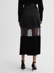 Reiss Black Tilly Fitted Satin-Velvet Midi Skirt - Image 5 of 5