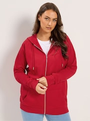 Yours Curve Red Zip Through Raglan Hoodie - Image 1 of 6