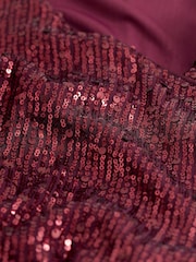 Berry Red Sequin Long Sleeve Asymmetric Party Top - Image 6 of 6