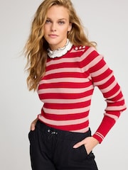 Red/Pink Pie Collar High Neck Stripe Jumper - Image 1 of 7