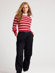 Red/Pink Pie Collar High Neck Stripe Jumper - Image 2 of 7