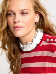 Red/Pink Pie Collar High Neck Stripe Jumper - Image 5 of 7