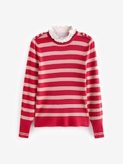 Red/Pink Pie Collar High Neck Stripe Jumper - Image 6 of 7
