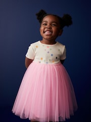 Pink Polka Dot Short Sleeve Tutu Dress (3mths-7yrs) - Image 1 of 9
