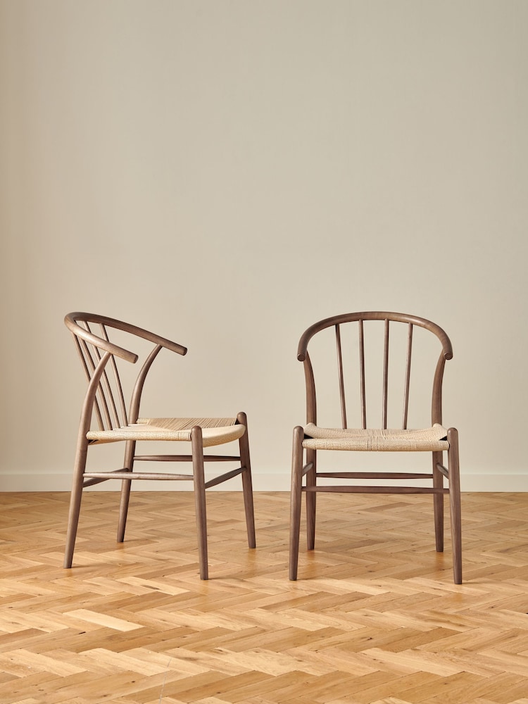 Jasper Conran London Set of 2 Walnut Bray Dining Chairs - Image 1 of 6